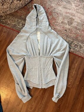 Light Gray Hooded Corset-Style Sweatshirt